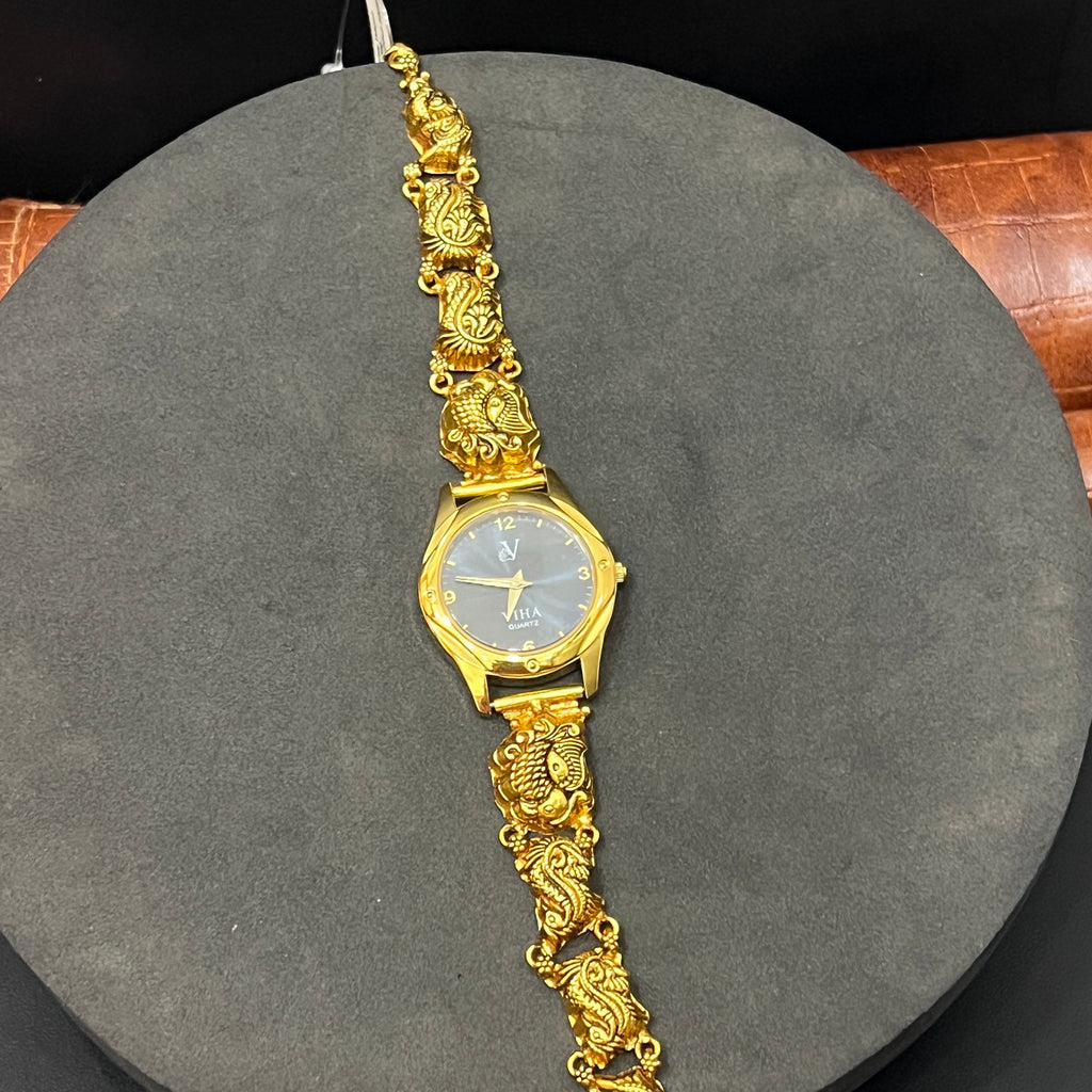 Silver  Ladies Watch Antique Peacock & Mango Gold Finish  925