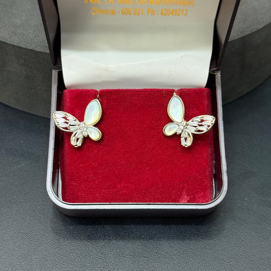 Silver Ladies Studs_Carved Butterfly AD Stone
