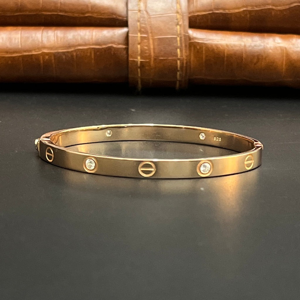 Silver Unisex Kada Luxe Solitaire Screw Rose Gold 925