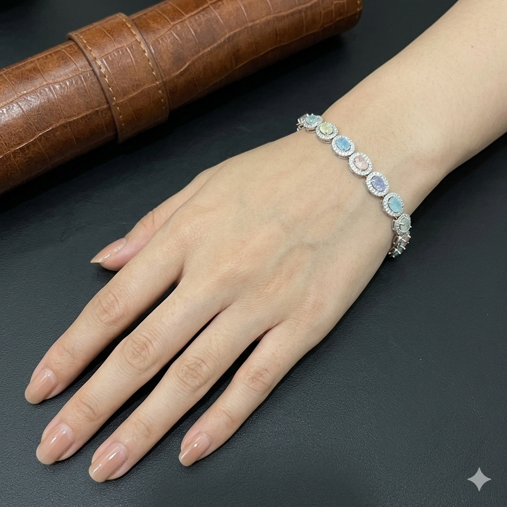 Silver Mozzanite Ladies Bracelet Blue