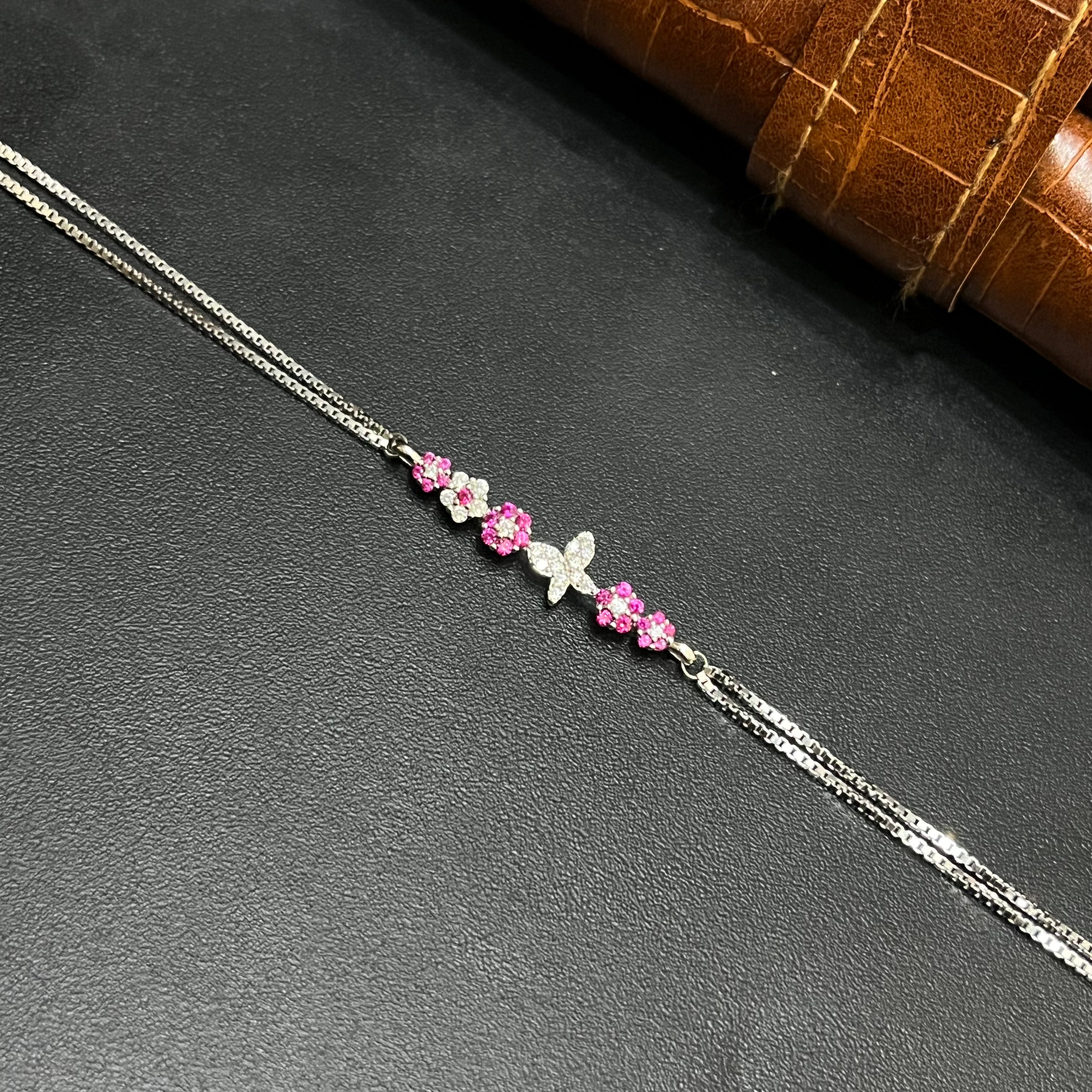 Silver Ladies Bracelet Flower Bloossom Two Link 925