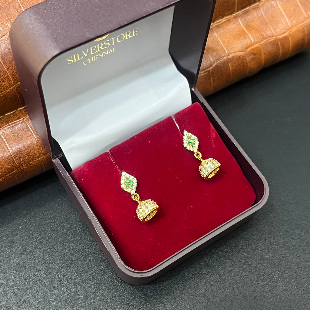 Silver Ladies Stud Green And White stones Gold Finished 92.5
