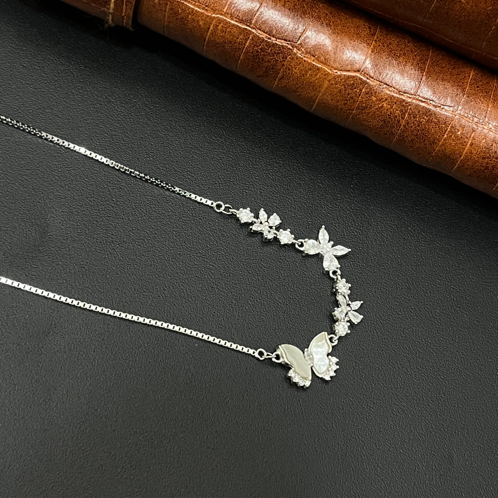 Silver Ladies Chain Triple Butterfly