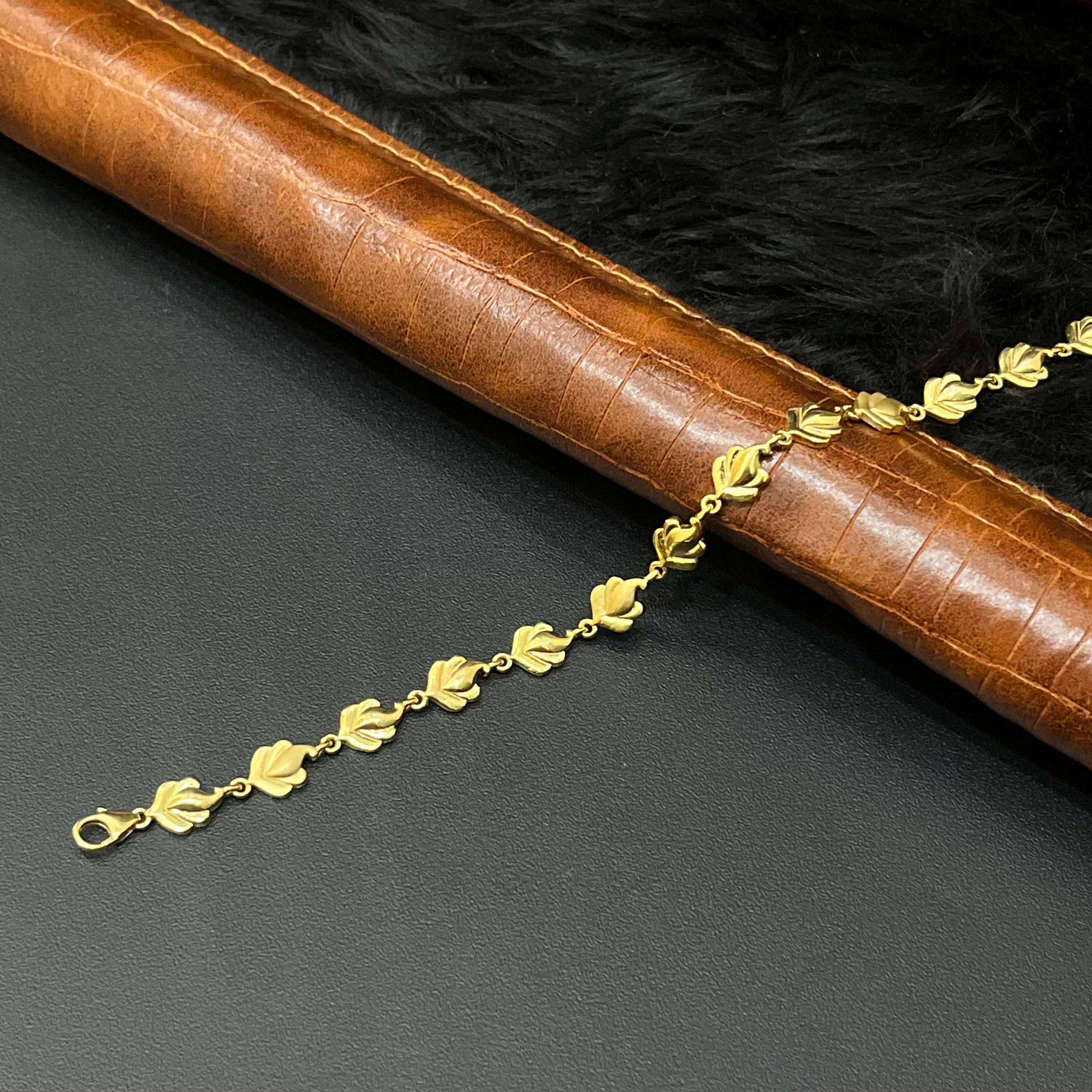 Silver Ladies Bracelet Gold Finished Leaf Finish FR