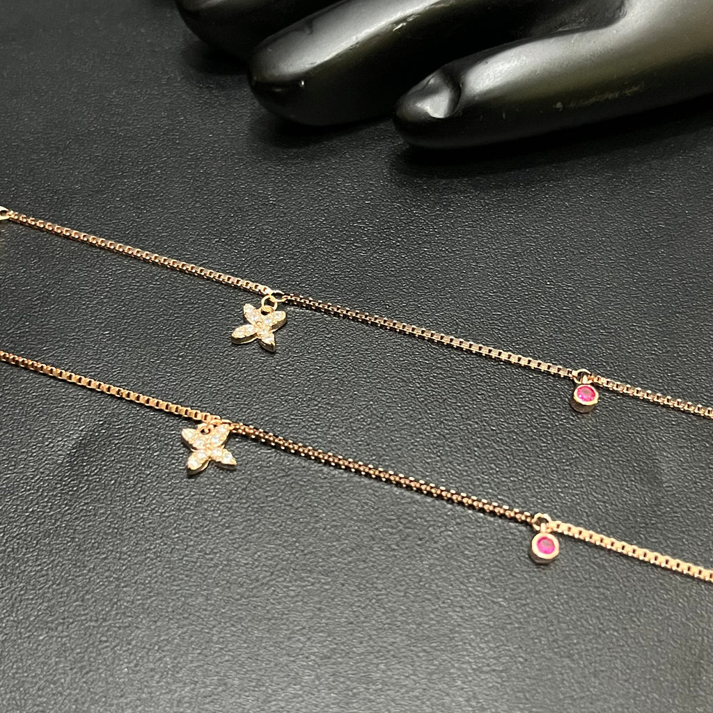 Silver Ladies Anklet Butterfly Grace Red Stone Rose Gold 925