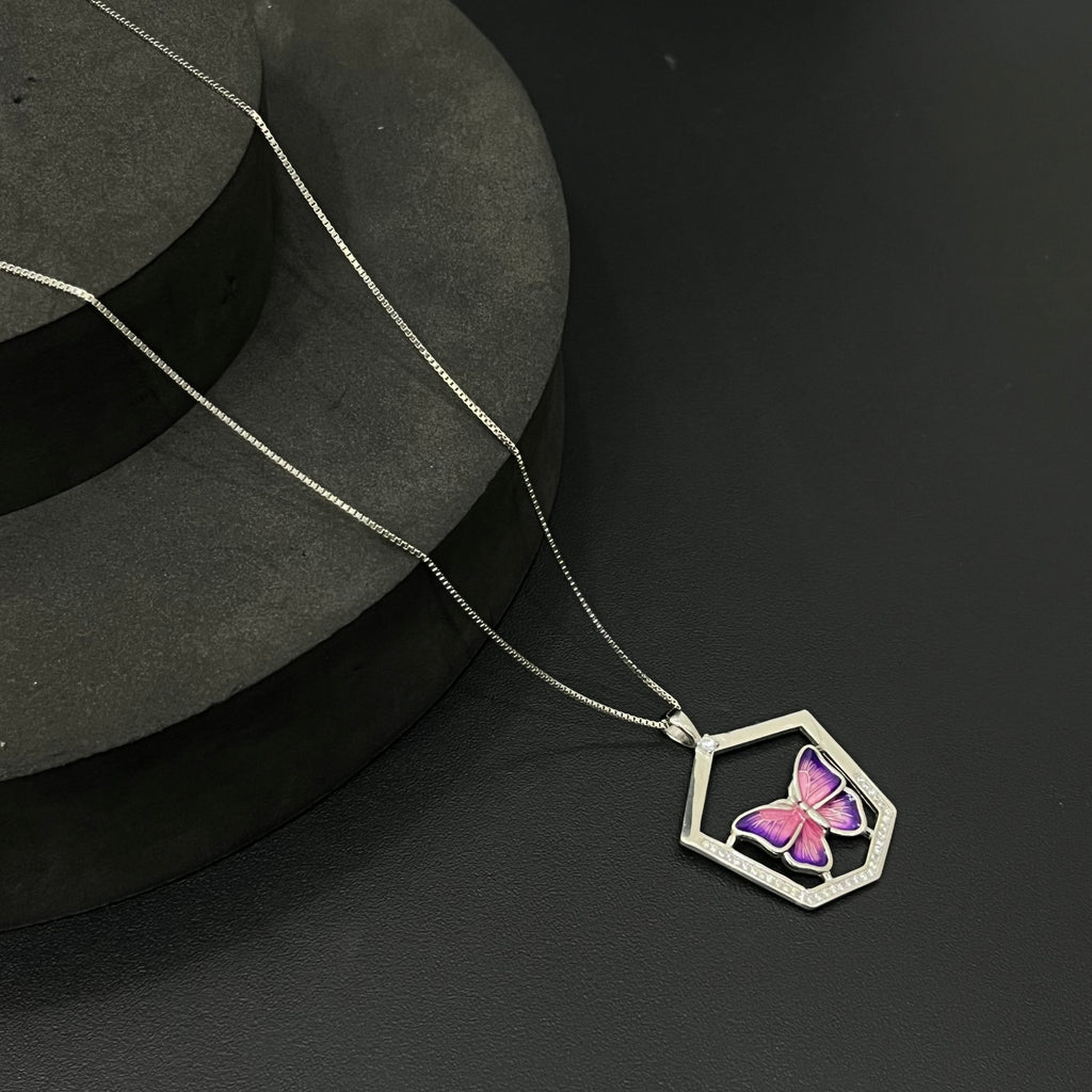 Silver Ladies Pendant Chain Hexo Butterfly