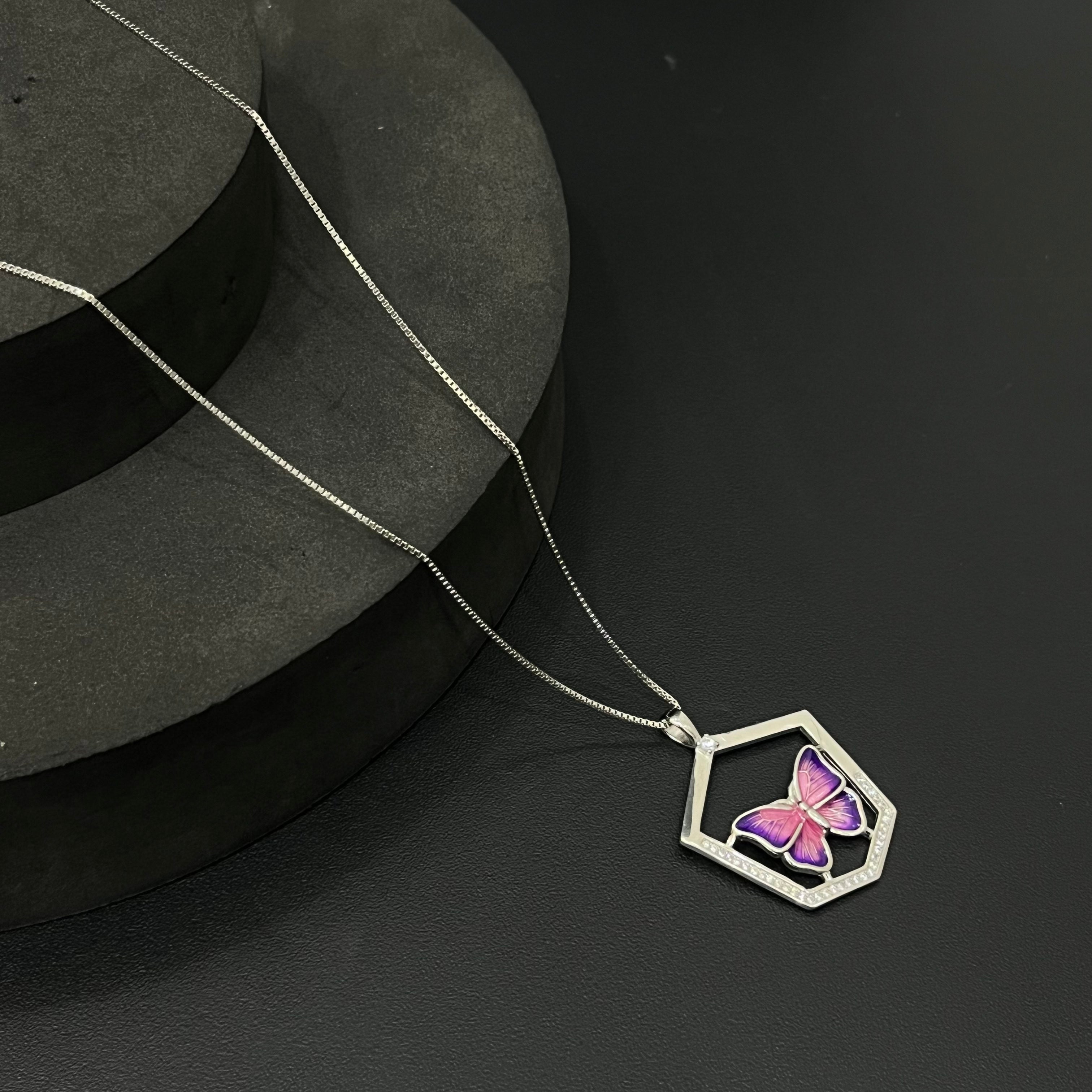Silver Ladies Pendant Chain Hexo Butterfly