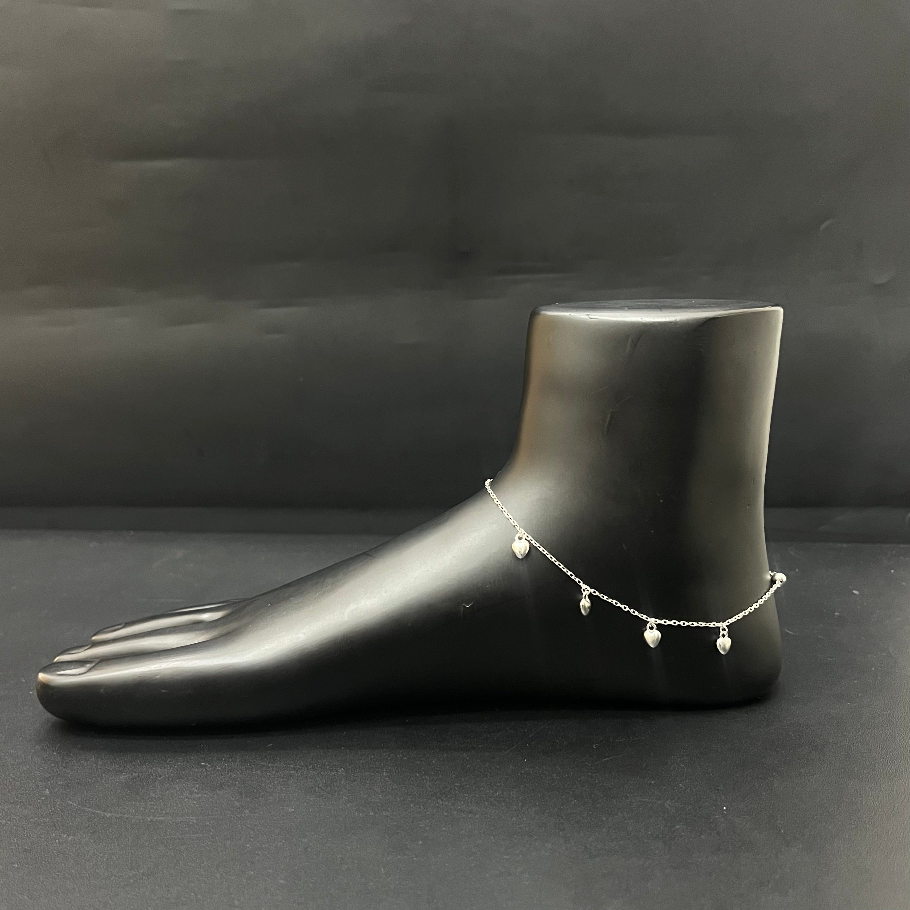 Silver Ladies Anklet Heart Charms