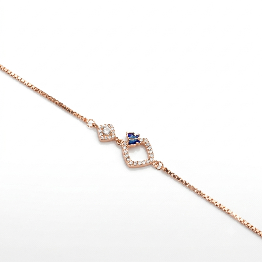 Silver Ladies Bracelet Royal Square Crystal Butterfly Rose Gold 925