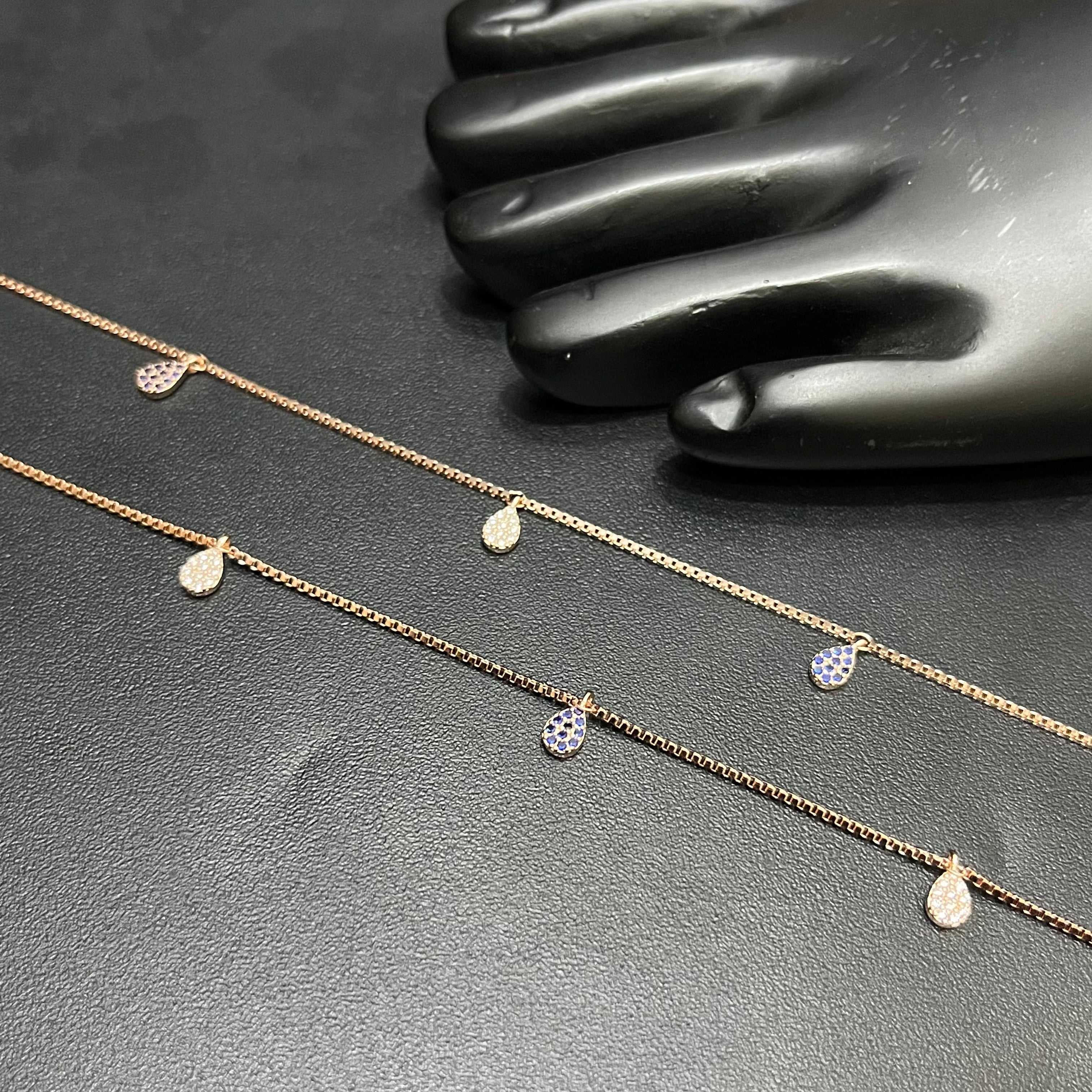Silver Ladies Anklet Luna Drop Rose Gold M02 925