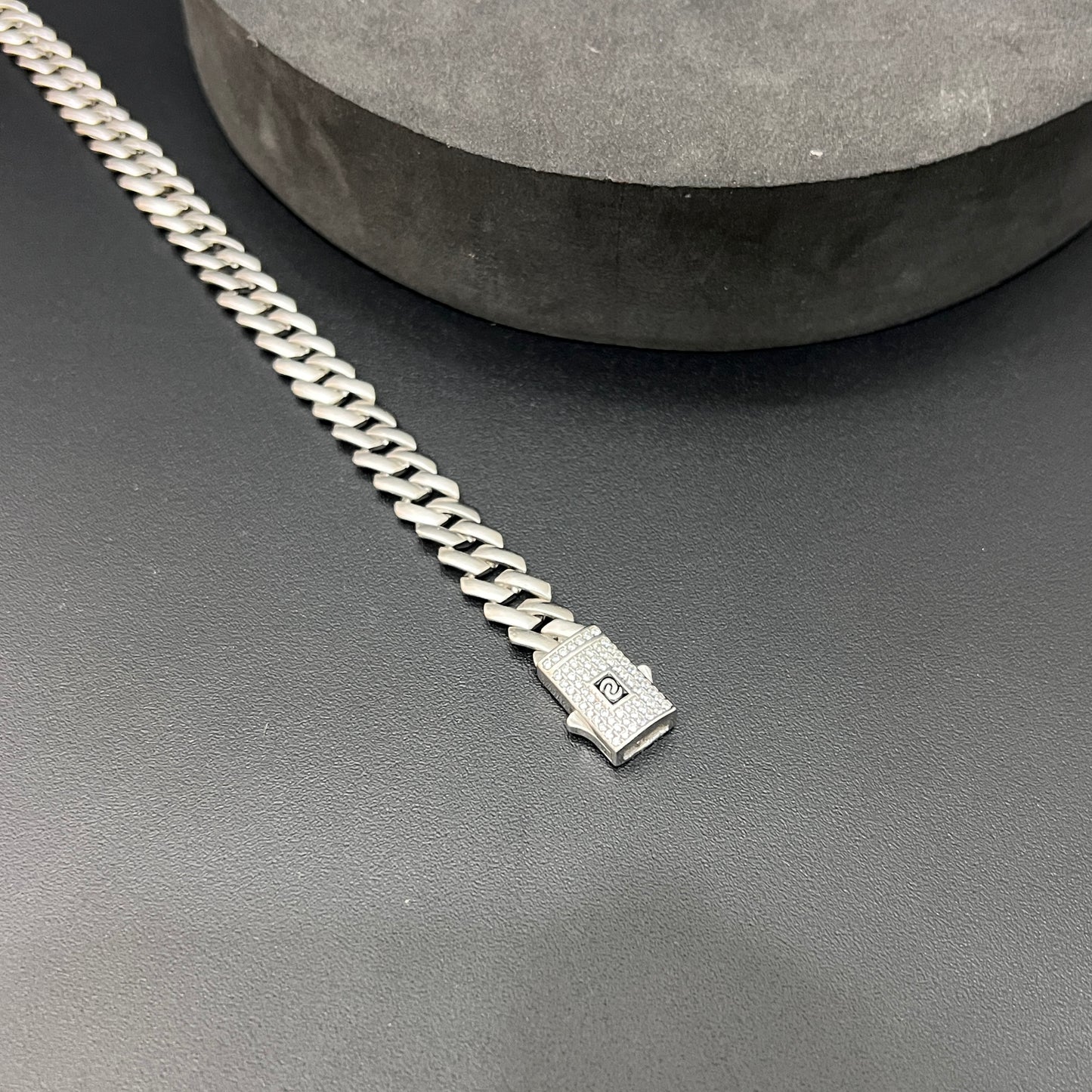 Mens Silver Cuban Platinum Finished Bracelet