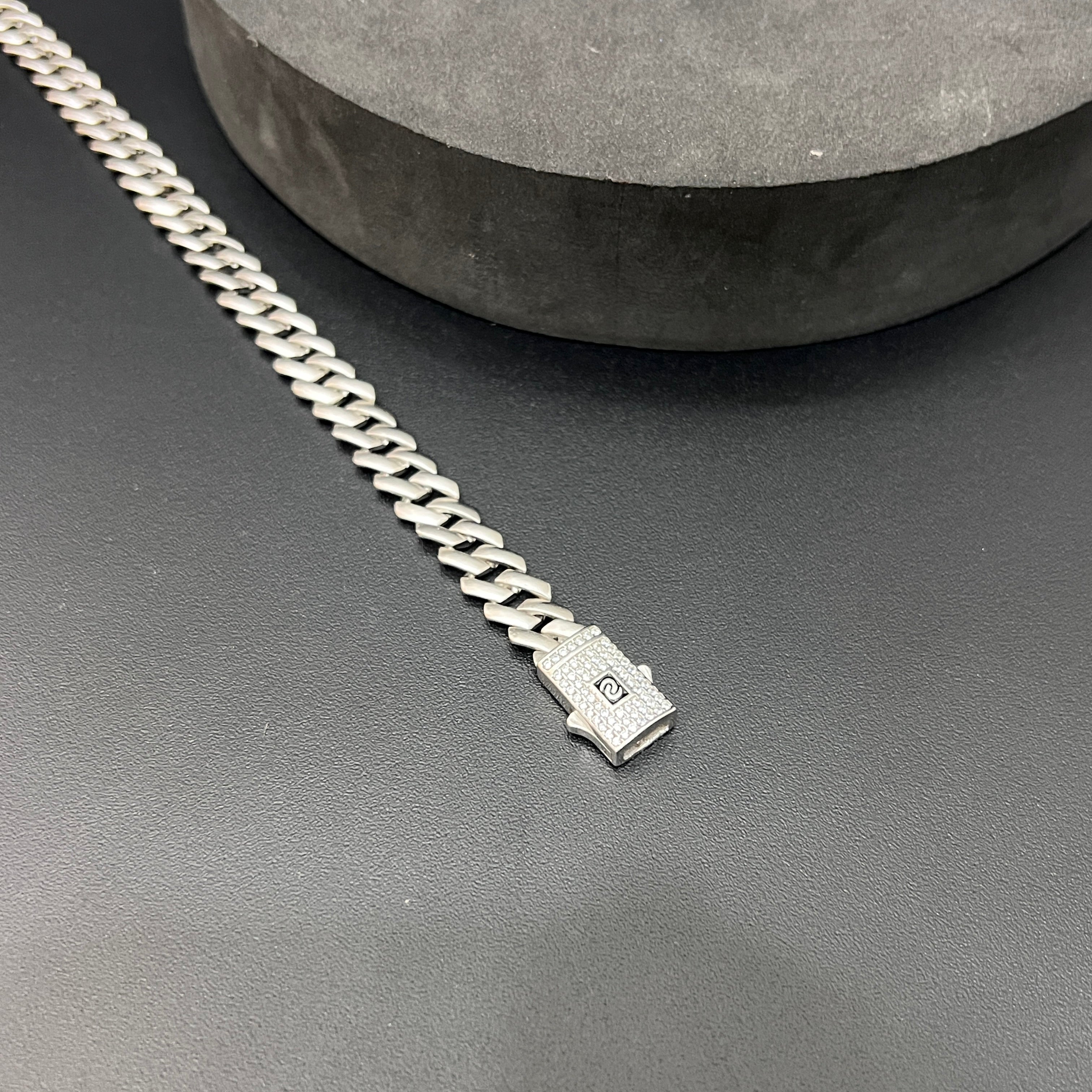 Mens Silver Cuban Platinum Finished Bracelet