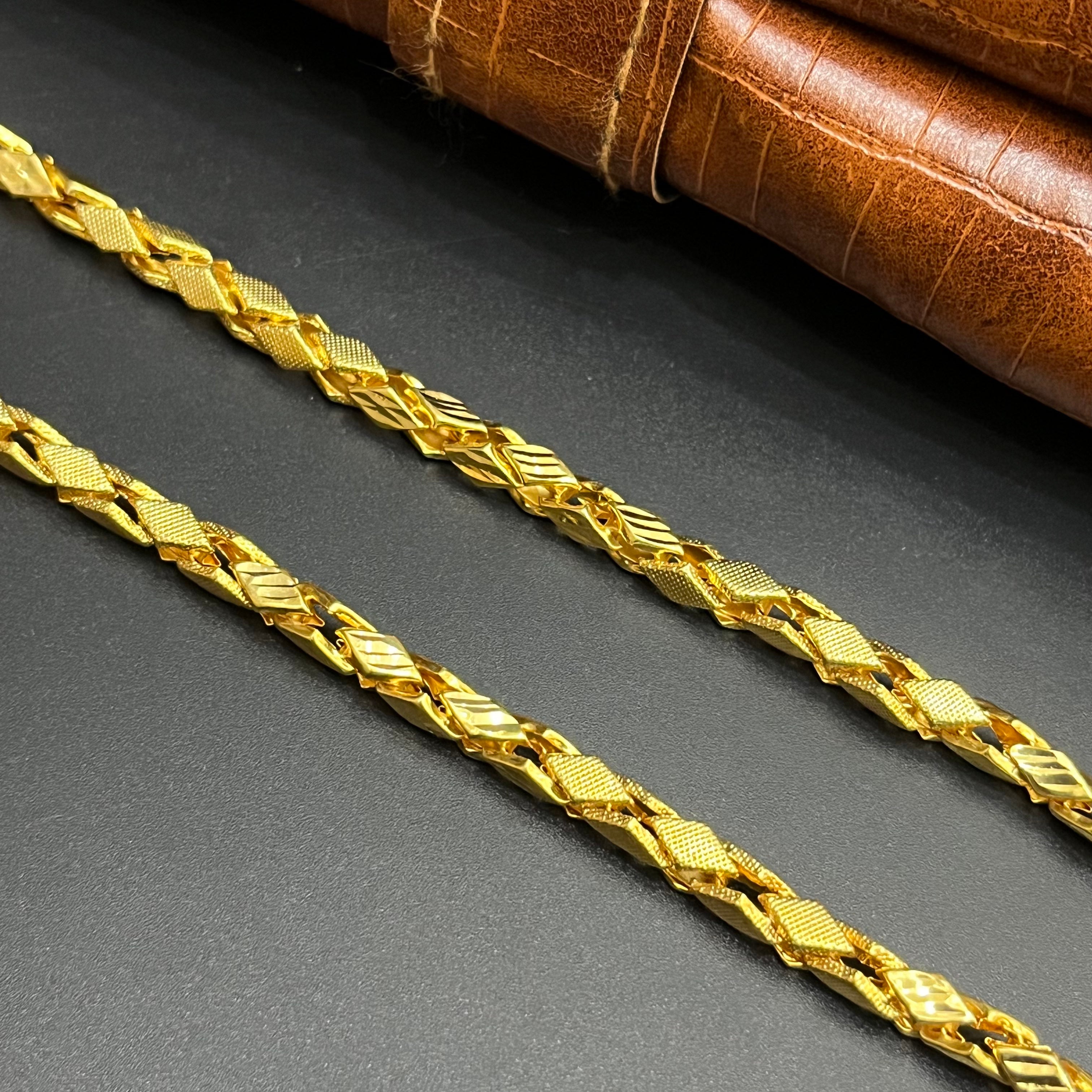 Silver Mens Chain Premium Kathli Cut MatDisc Editon Gold Finish 925