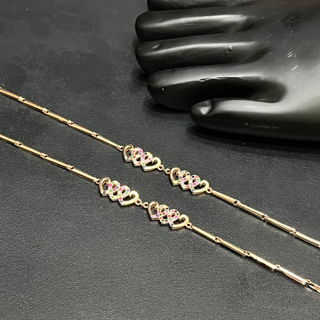Silver Ladies Anklet Inside Heart & Heart Rose Gold 925