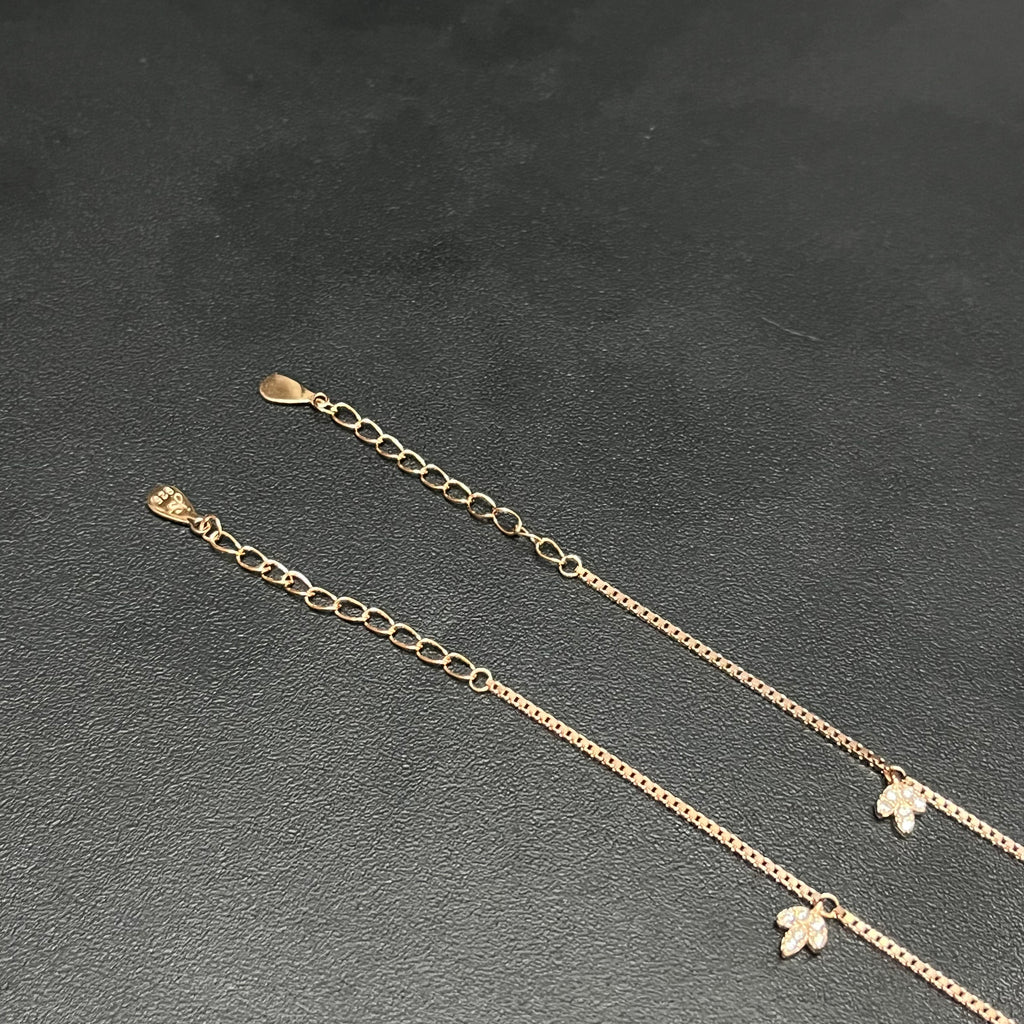 Silver Ladies Anklet Pink Blossom Sparkle Rose Gold 925