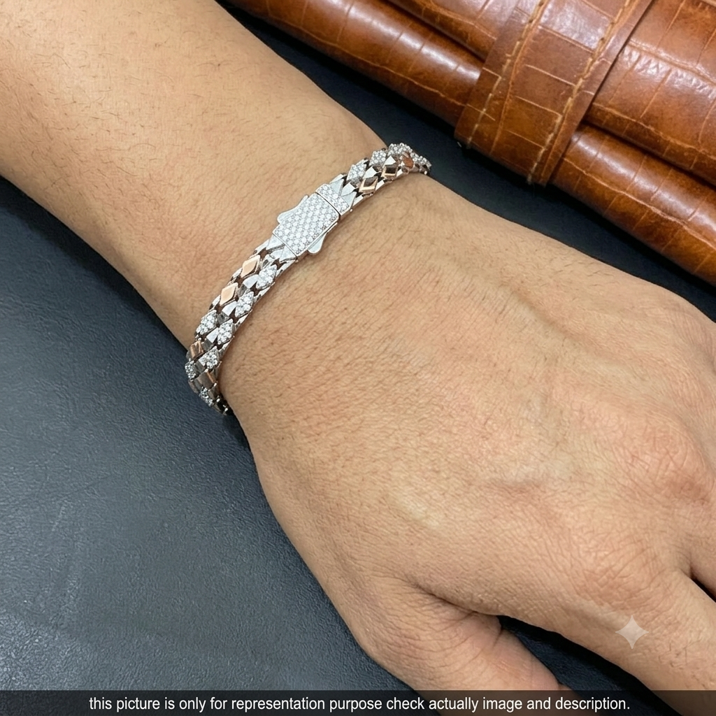 Silver Mens Bracelet Kathli Broad Dual Tone 2 925
