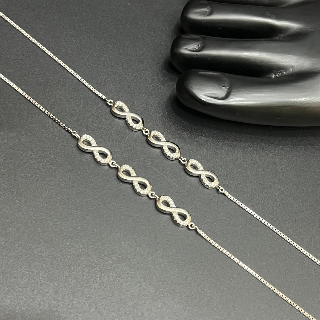 Silver Ladies Anklet Three Infinity Crystal Stone 925
