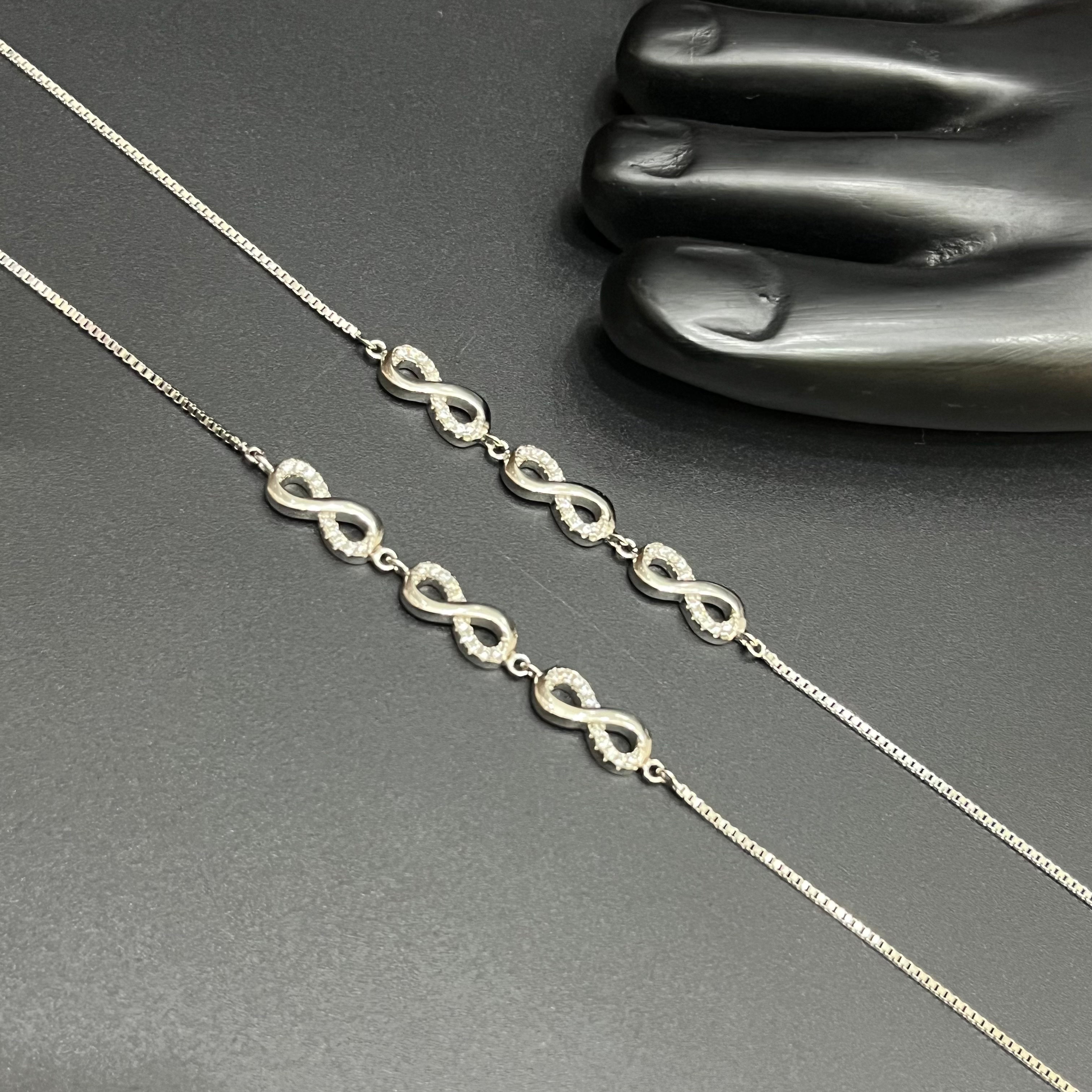 Silver Ladies Anklet Three Infinity Crystal Stone 925