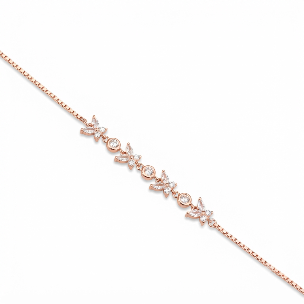 Silver Ladies Bracelet Butterfly Charms Solitare Disc Stone Rose Gold 925