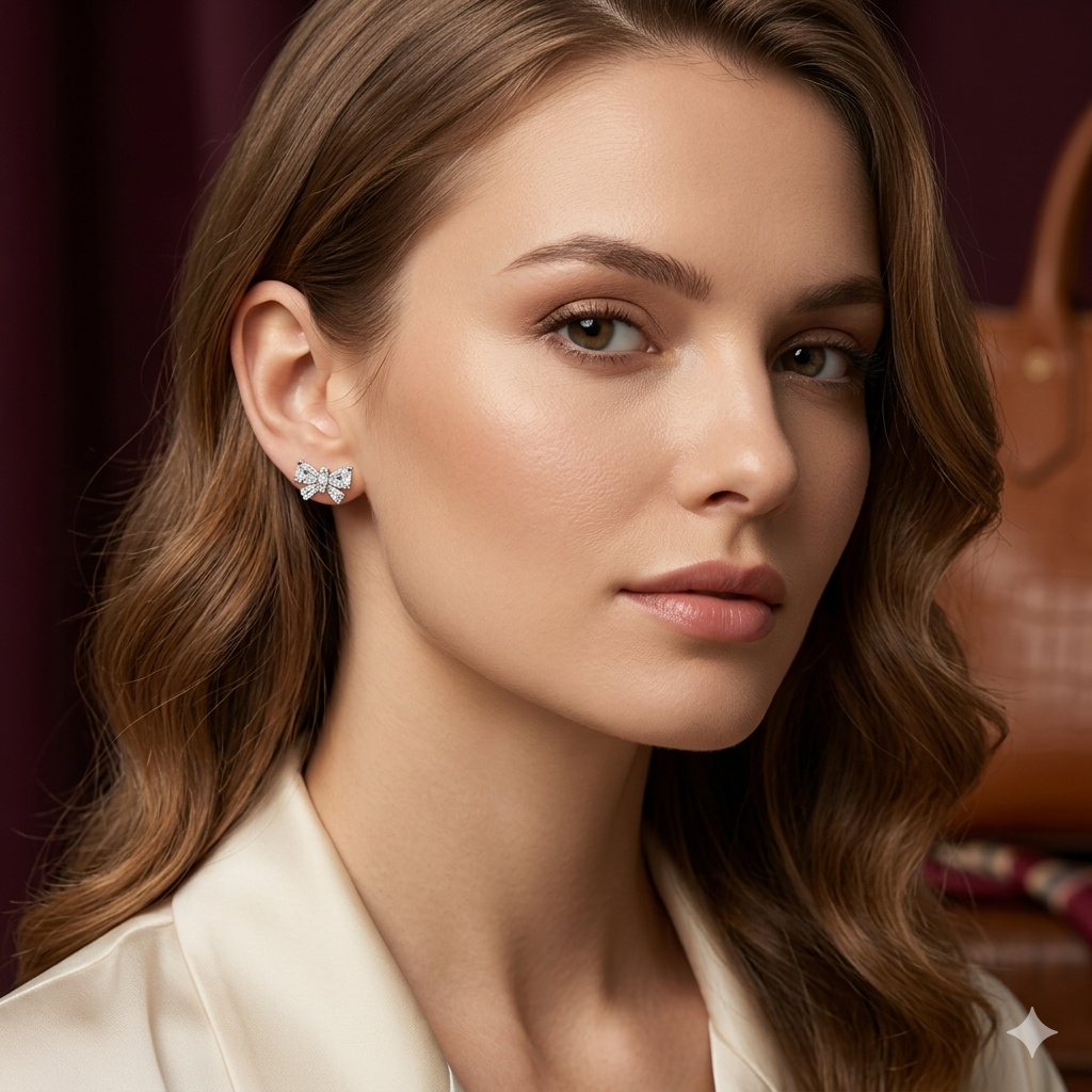 Silver Ladies Stud White Bow