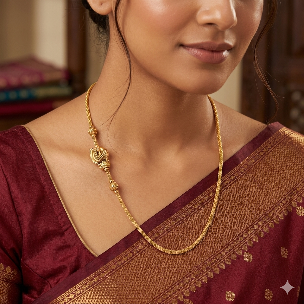 Silver Gold Finished Thali Saradu Peacock Touch