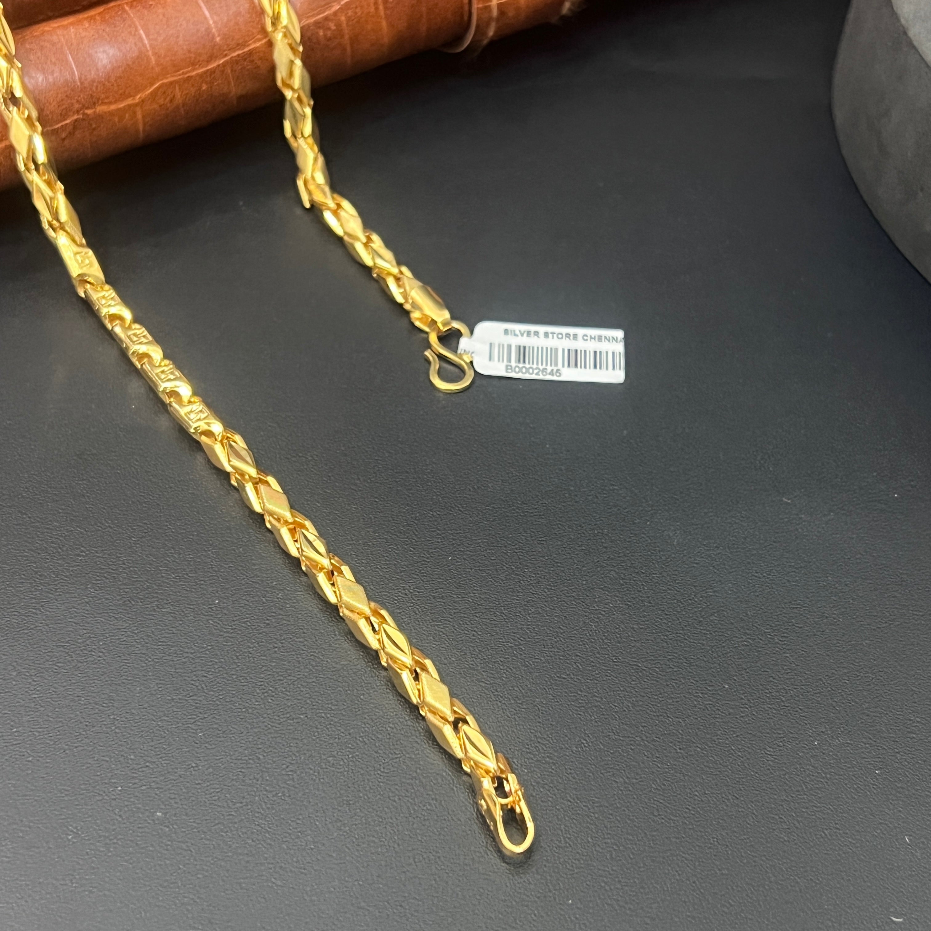 Silver Mens Chain Royal Twisted Leaf Gold Finish 925