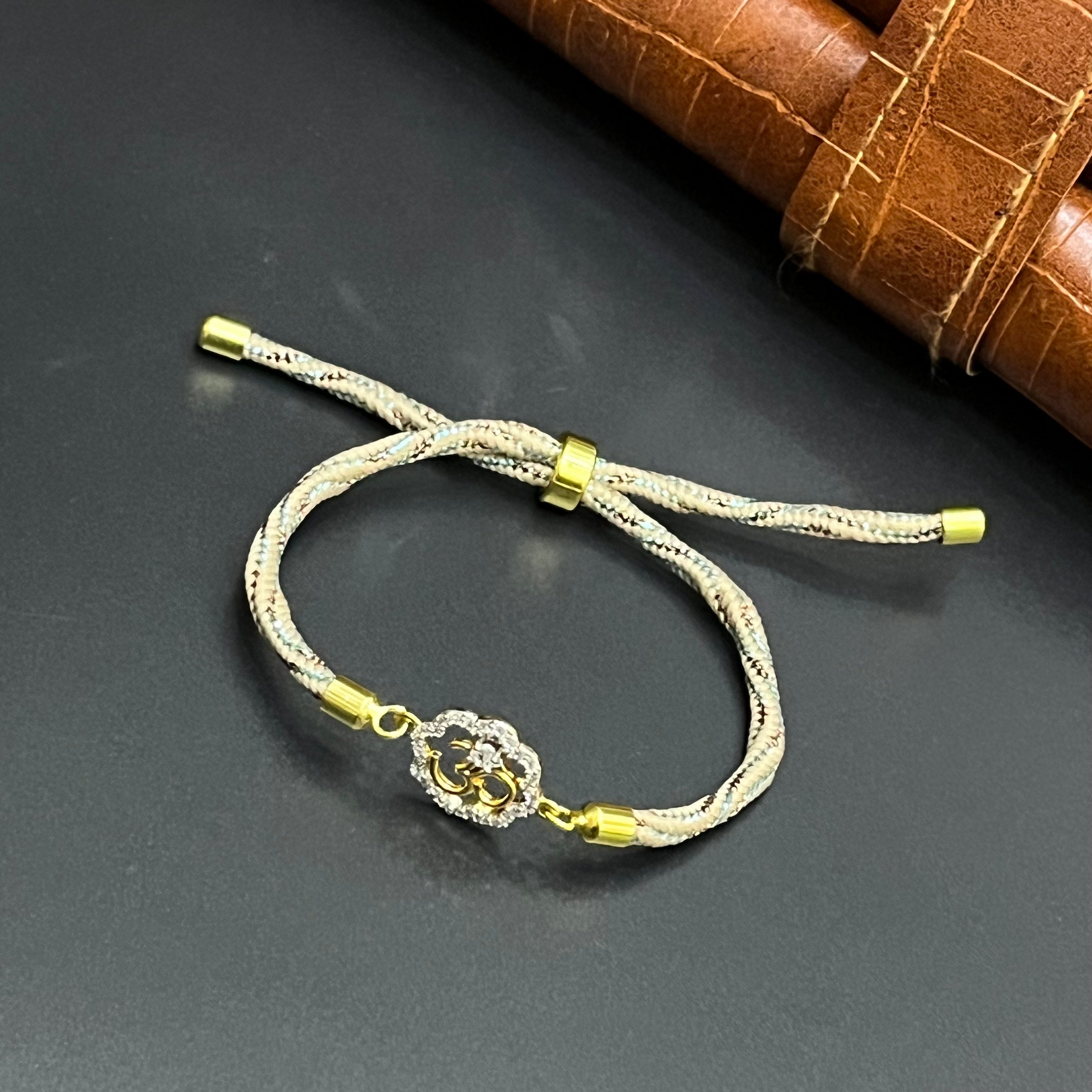 Silver Rakhi Band OM Floral Gold Polish 925
