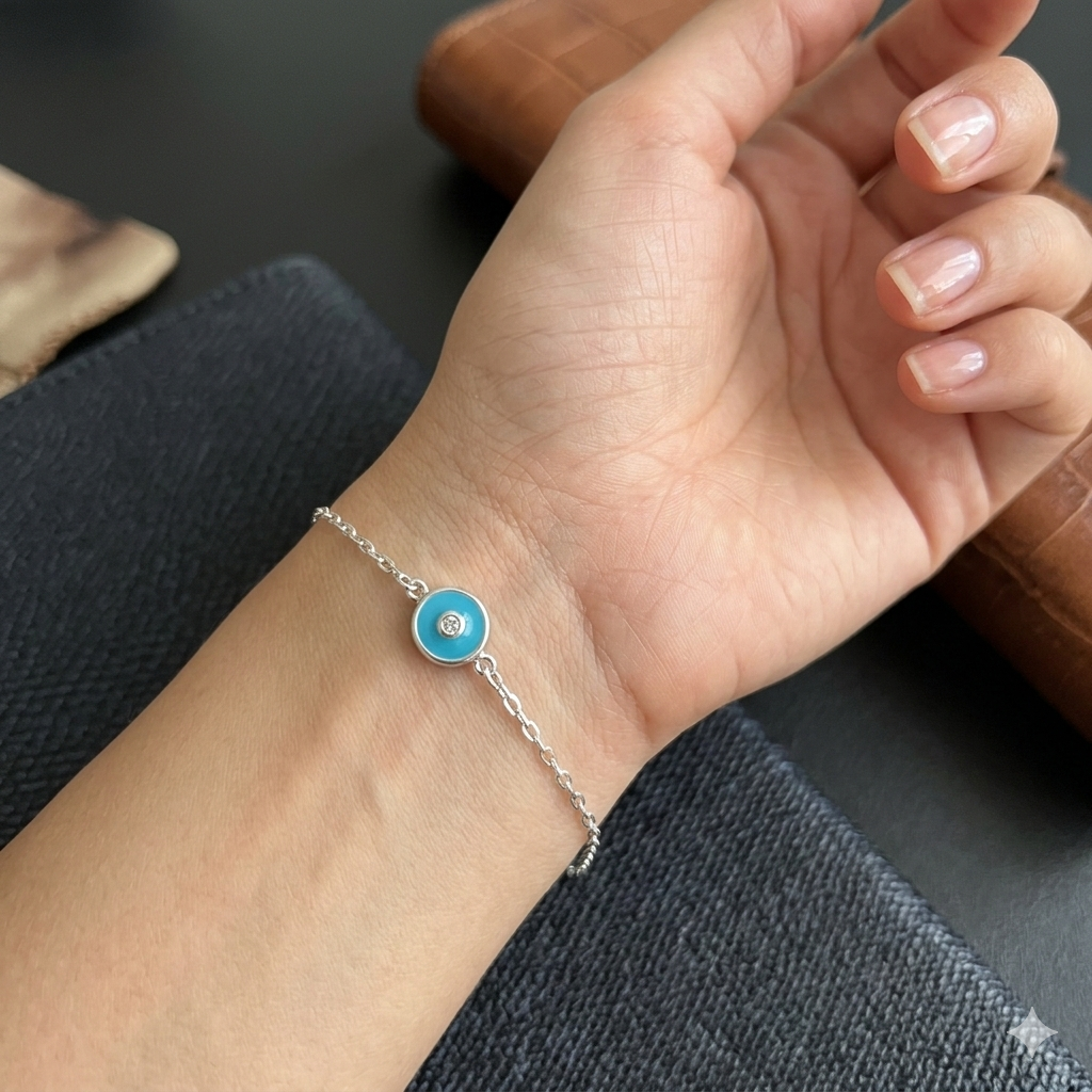 Silver Ladies Bracelet Blue Dot