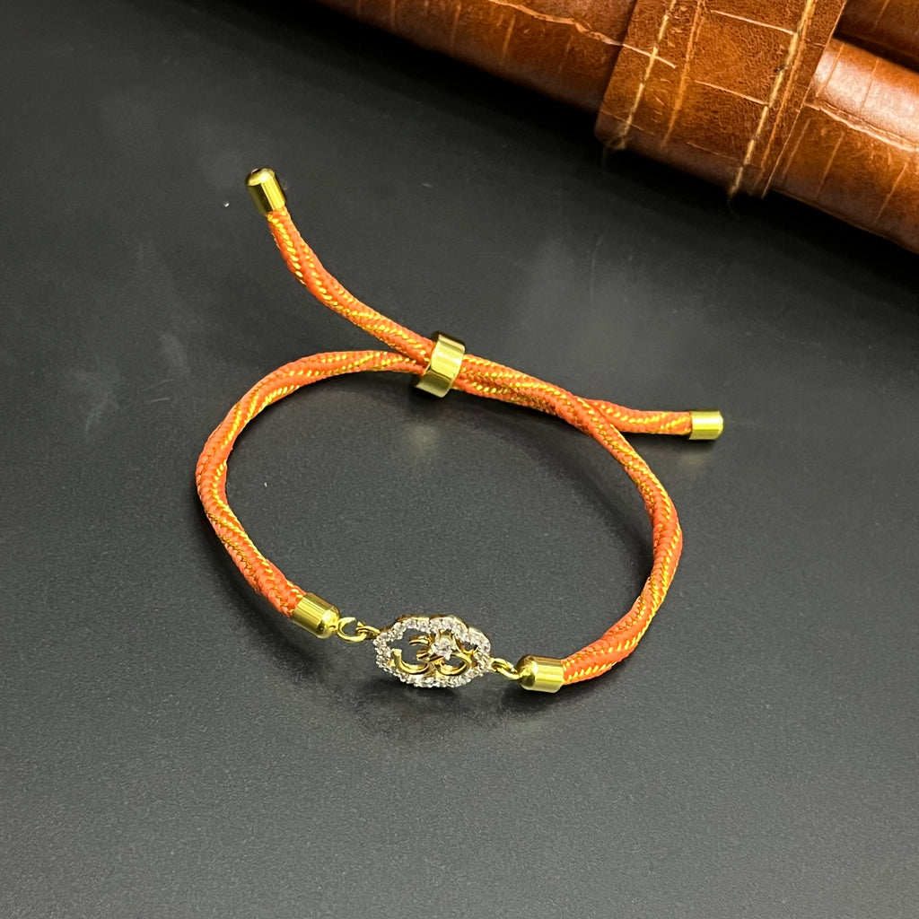 Silver Rakhi Band OM Floral Gold Polish 925