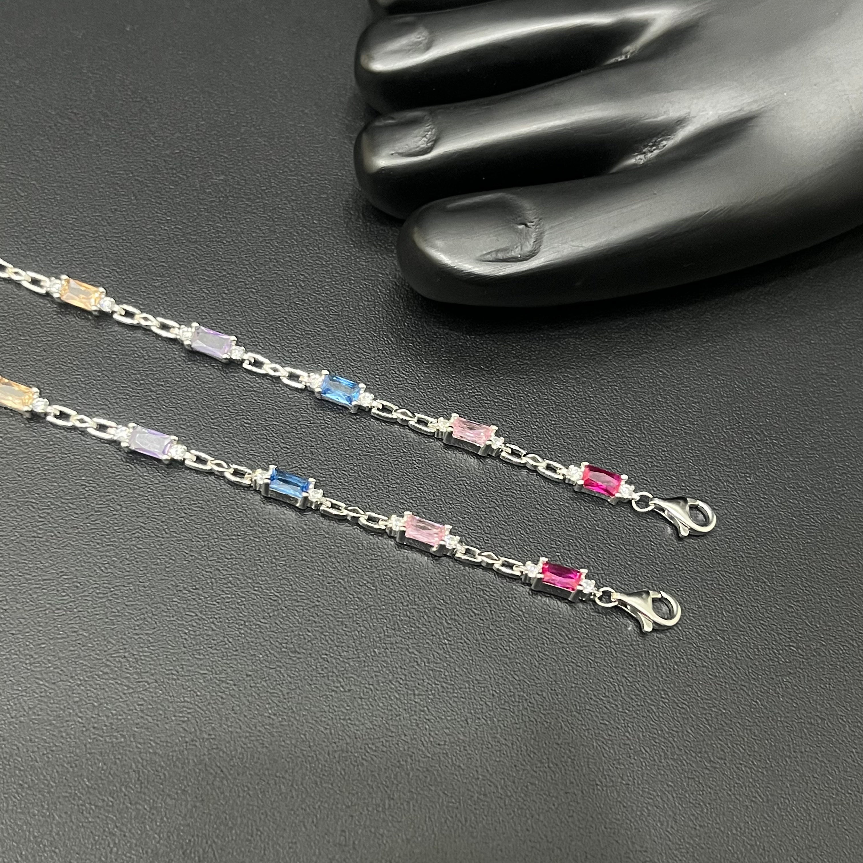Silver Ladies Anklet CNC Cutting Colur  Stones