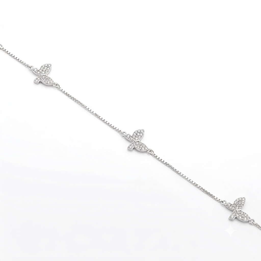 Silver Ladies Bracelet Three White Butterfly Charms 1 925