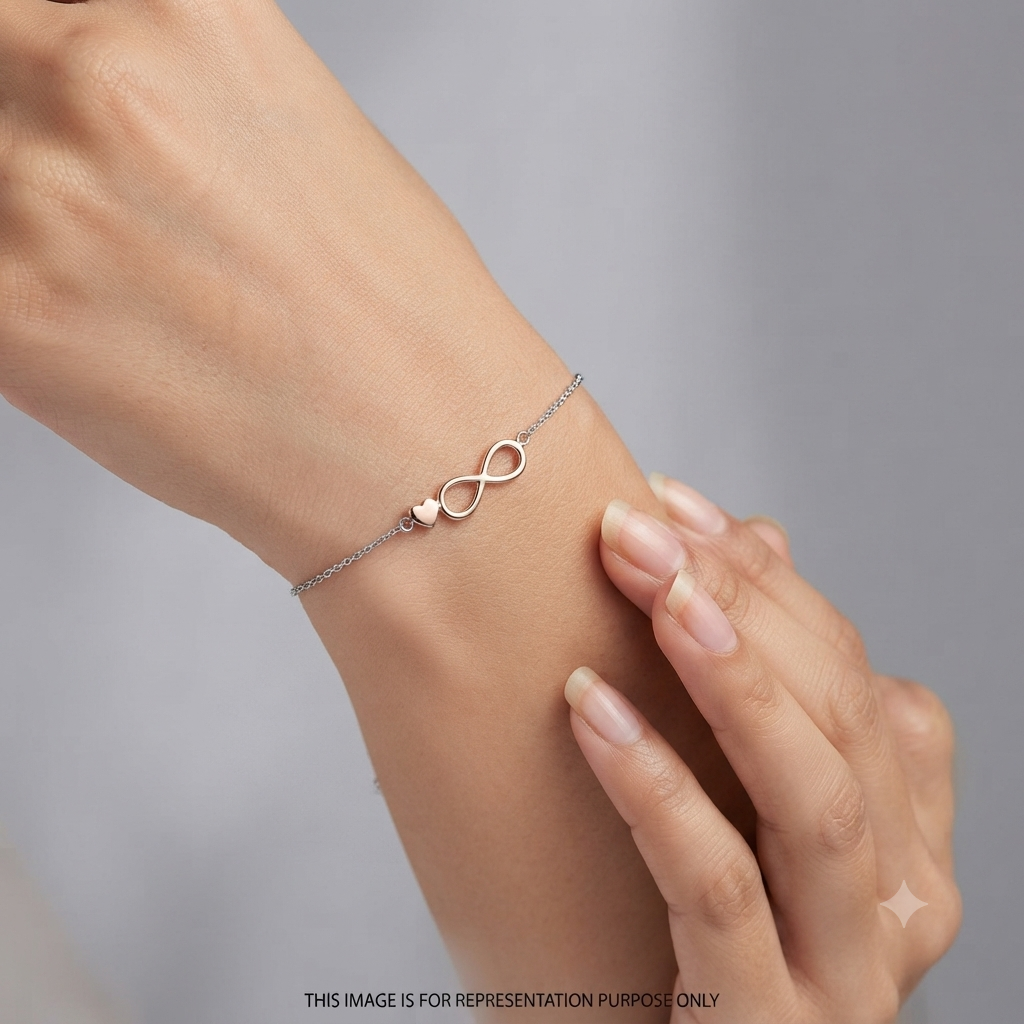 Silver Ladies Bracelet Infinity Charms 1 Rose Gold & Silver Layer 925