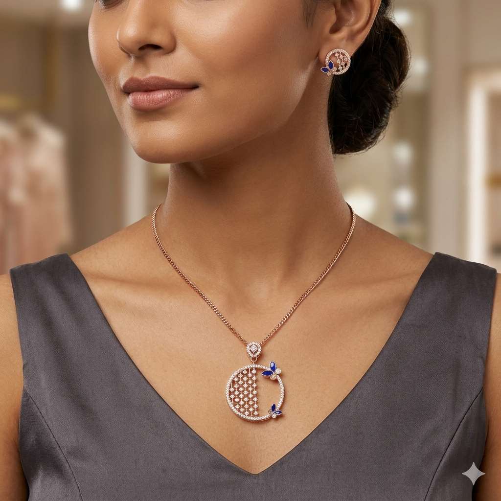 Silver Ladies Pendant Chain Half Circle Rosegold