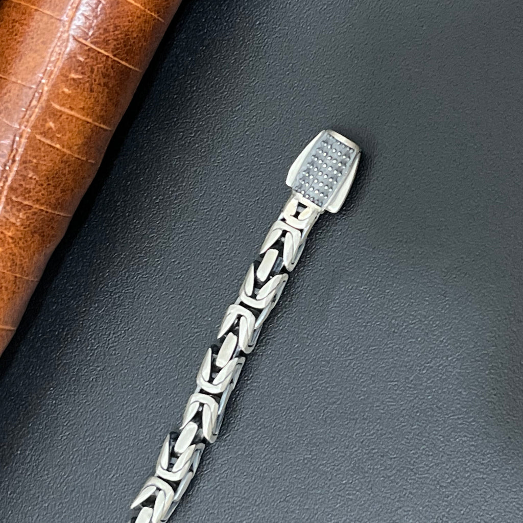 Silver Mens Bracelet Snake Oxidised 925