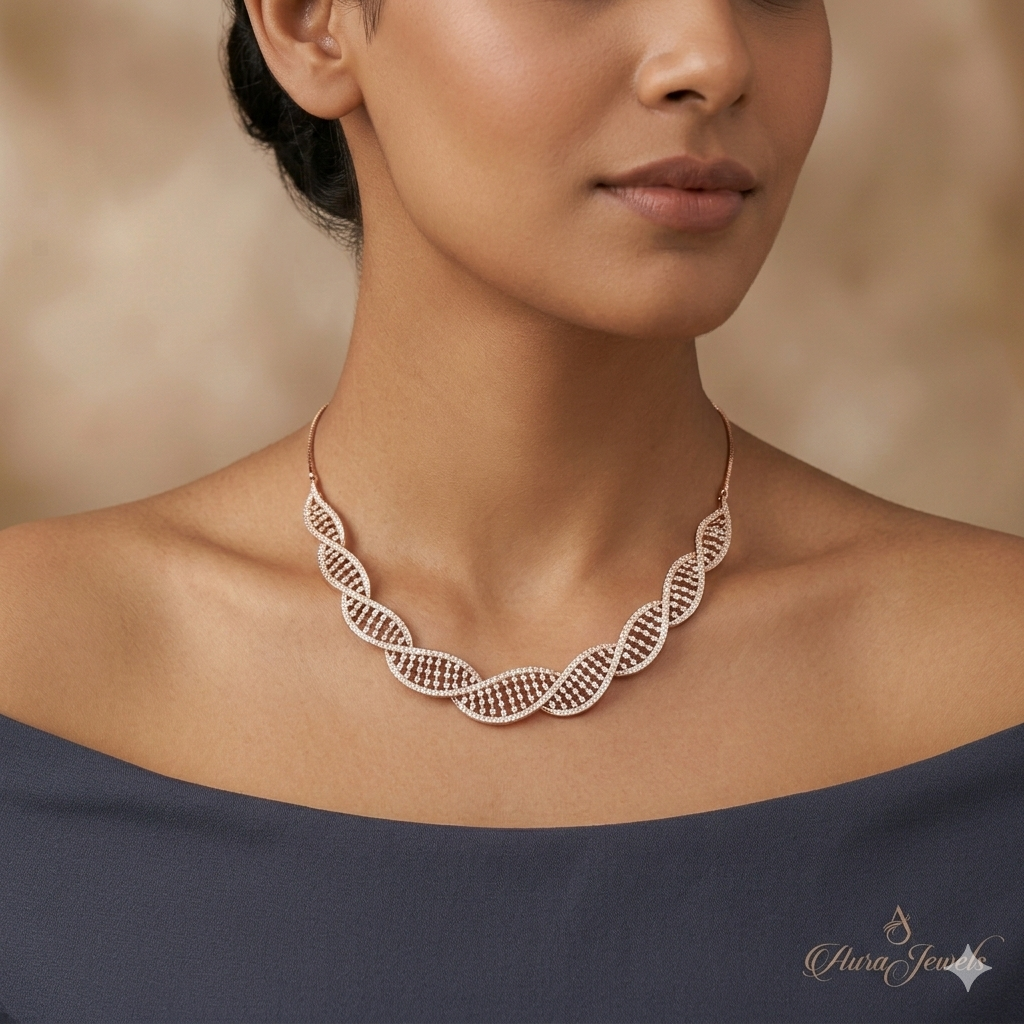Silver Ladies DNA Design Rosegold Necklace
