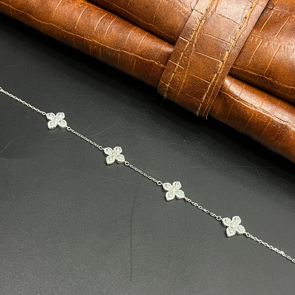 Silver Ladies Bracelet Floral White Crystal 925