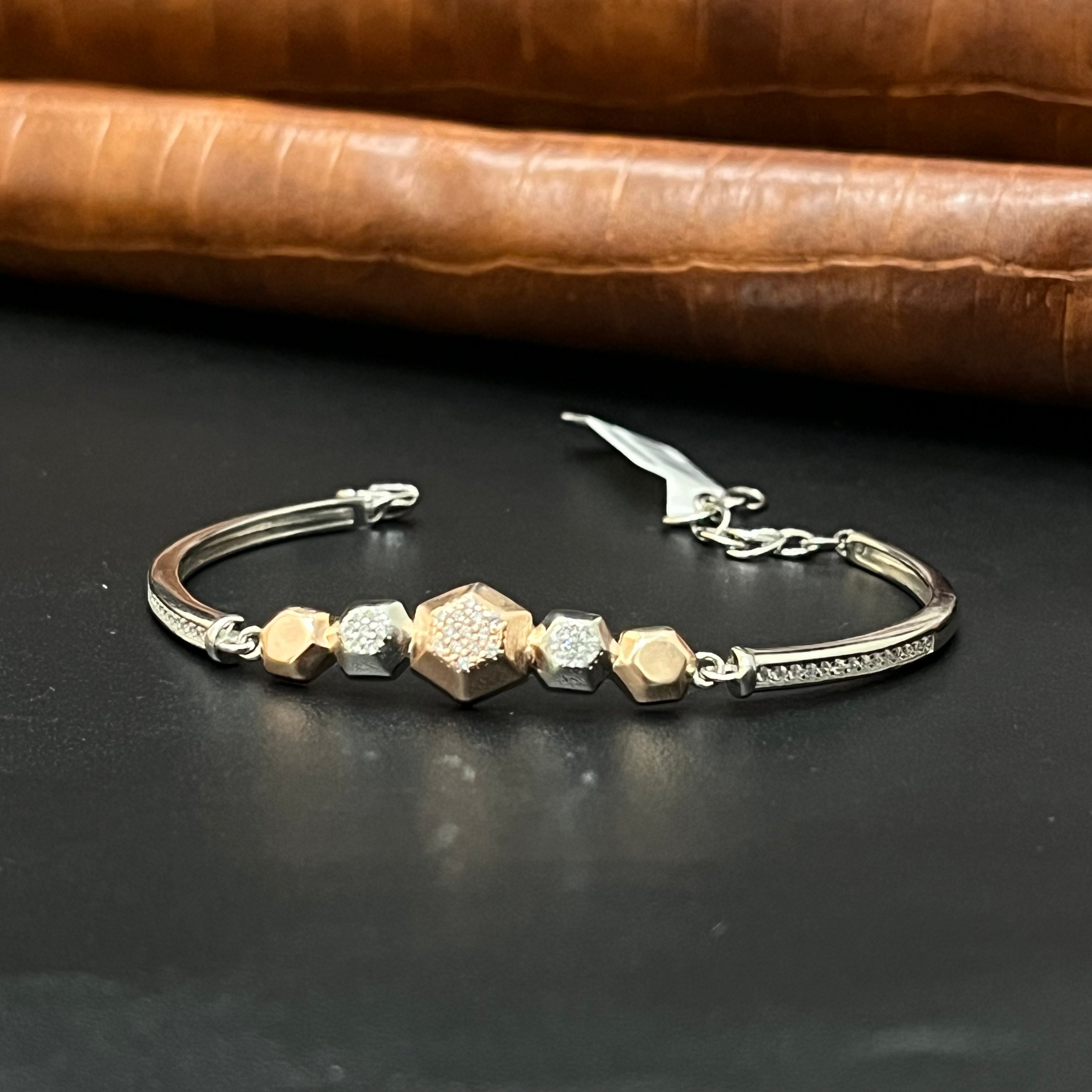 Silver Ladies Kada  3 Brown Balls