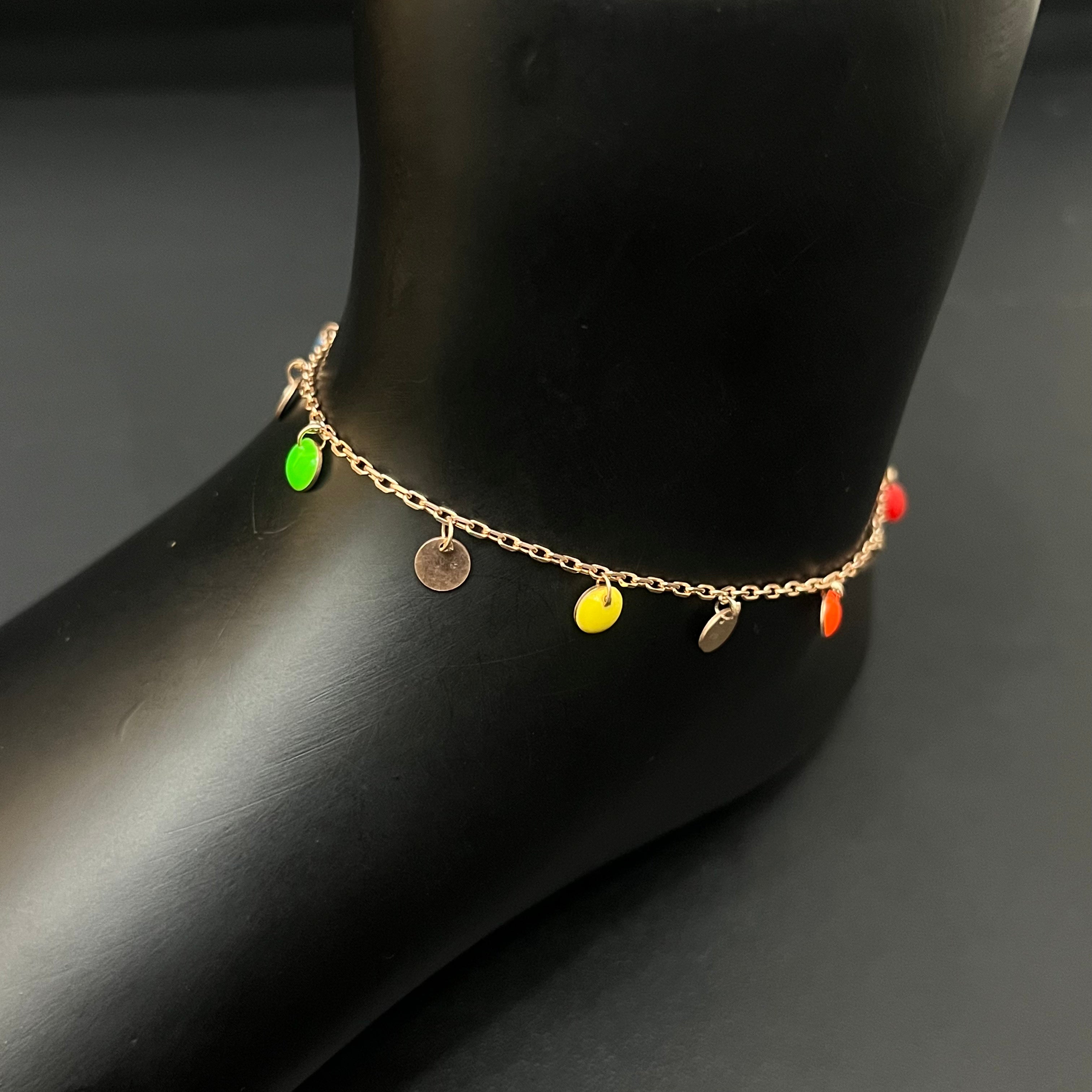 Ladies Silver Anklet  Beads Multi Hangings RG