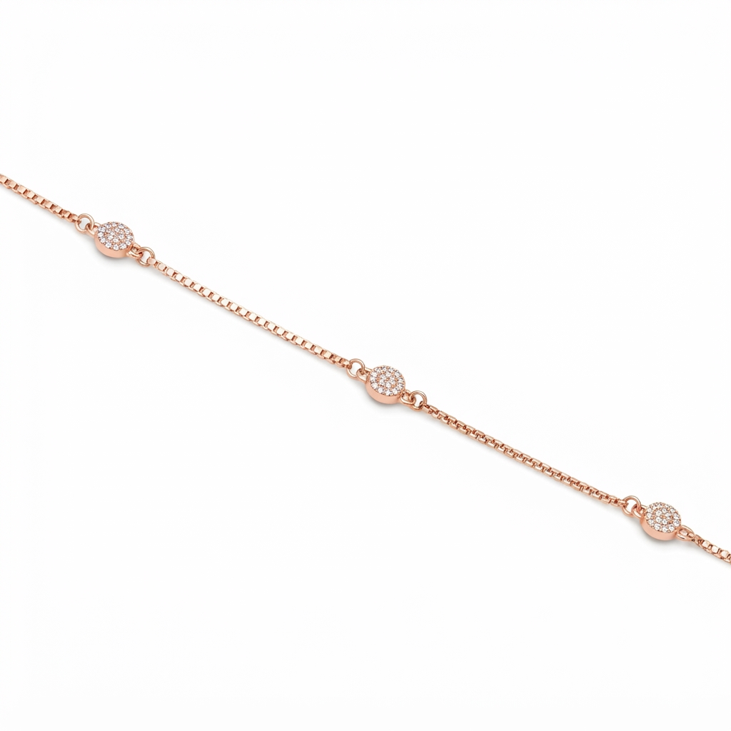 Silver Ladies Bracelet Three Solitaire Disc Stones Rose Gold 925