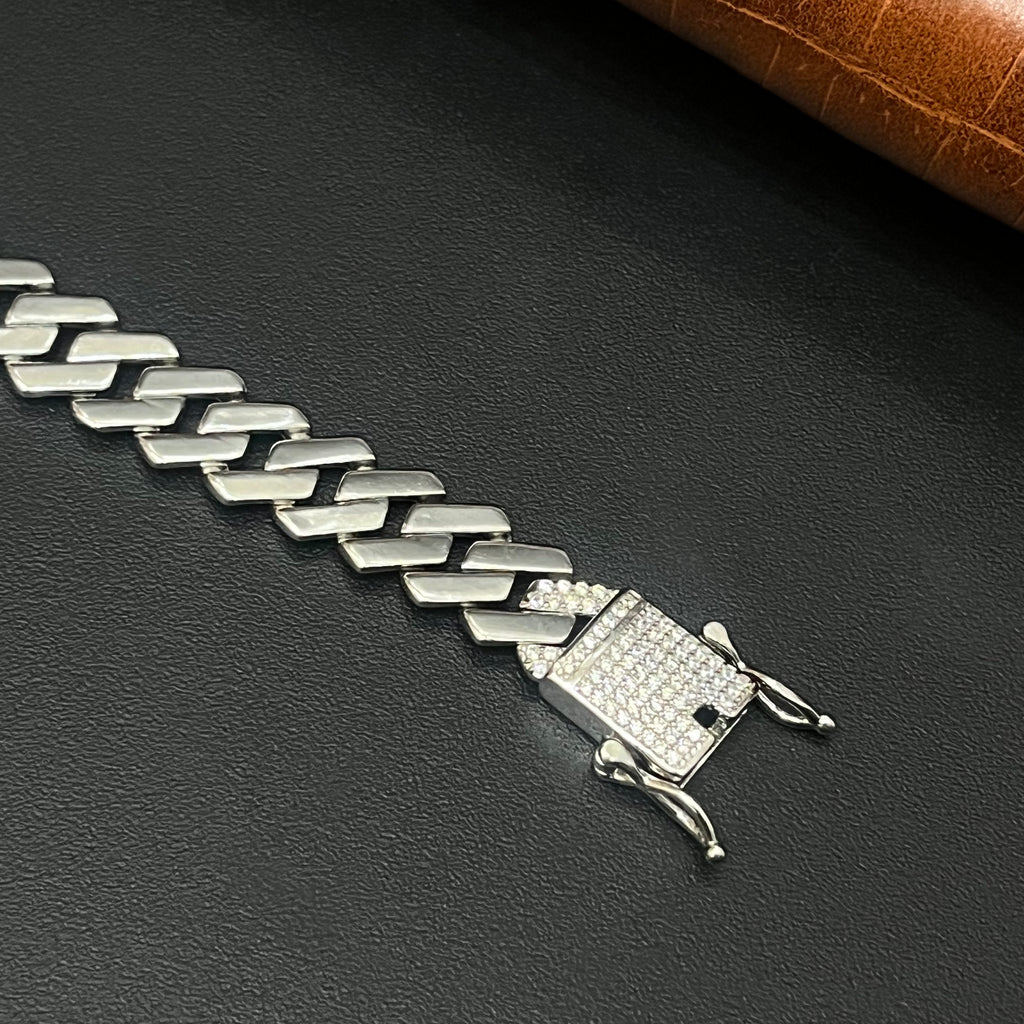 Silver Jaguar Mens Cuban Bracelet 925
