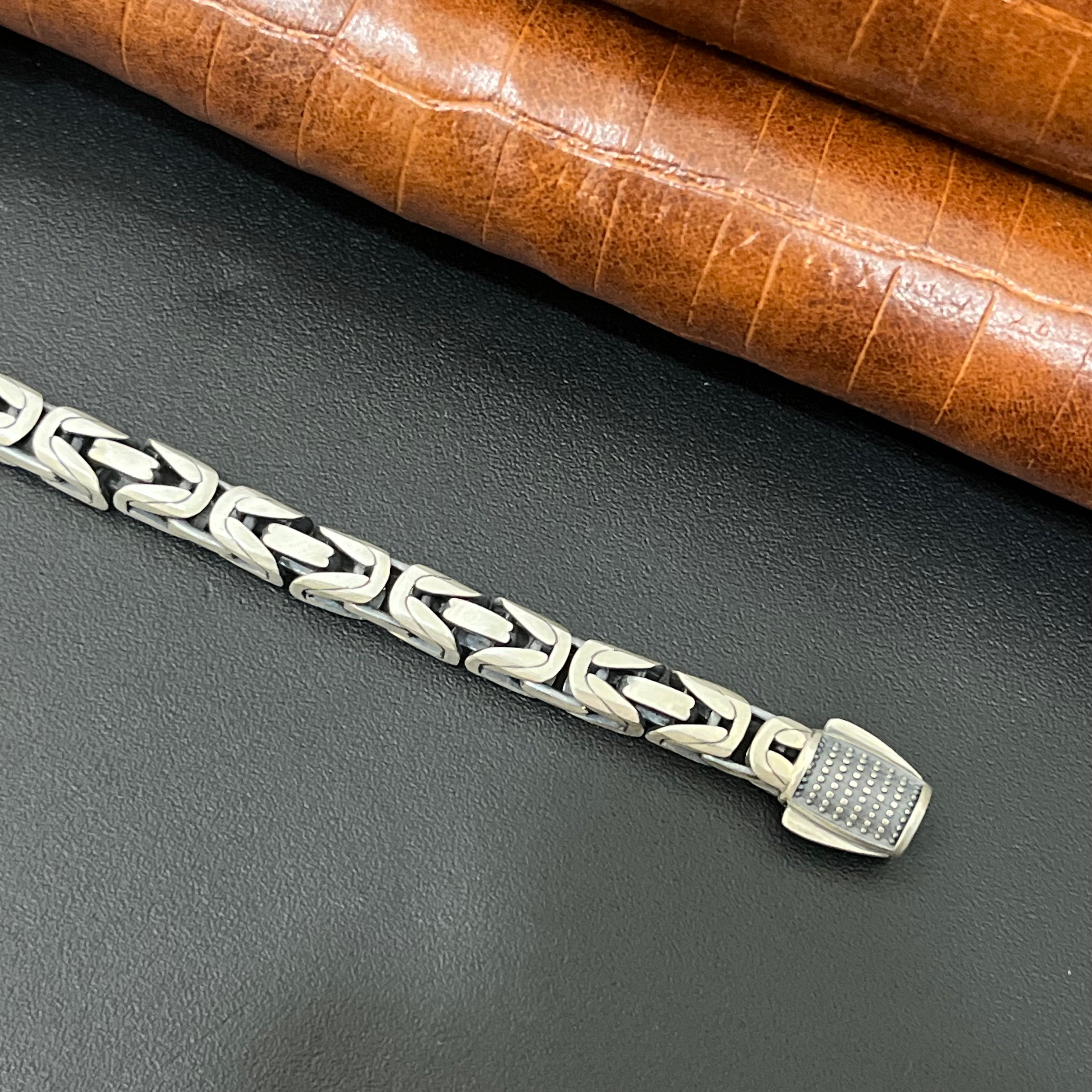 Silver Mens Bracelet Snake M1 Oxidised 925