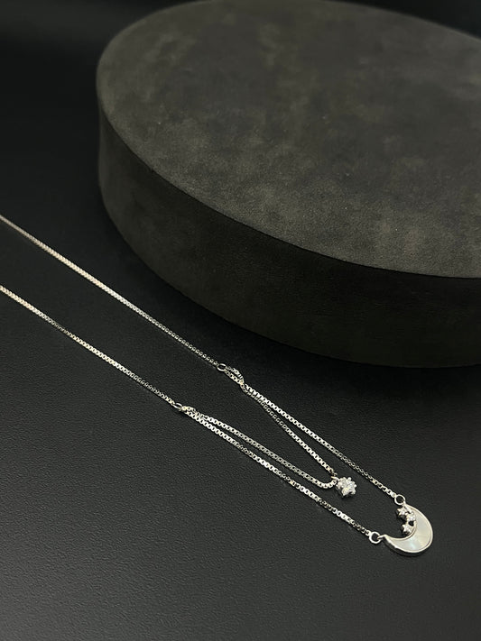 Ladies Silver Chain Two layers Moon & Star