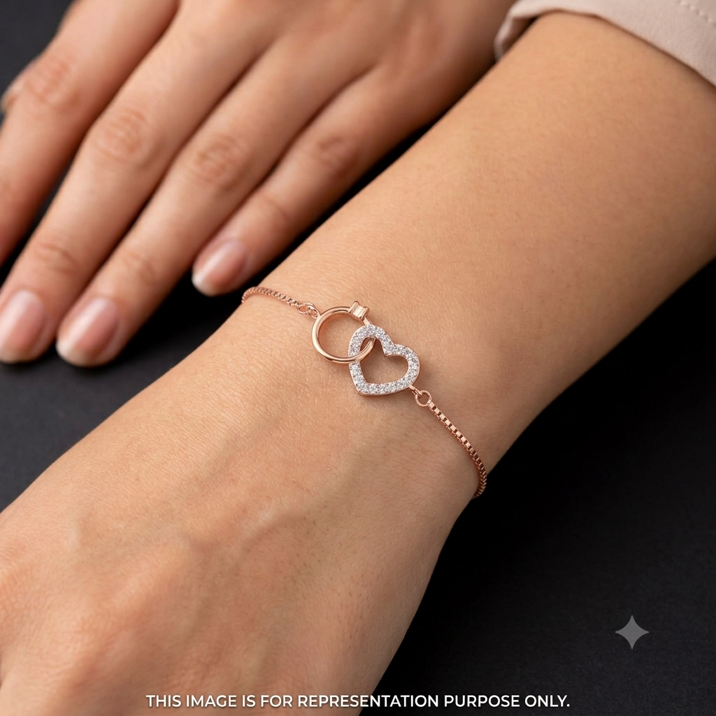 Silver Ladies Bracelet Ring Heart Mess Rose Gold 925