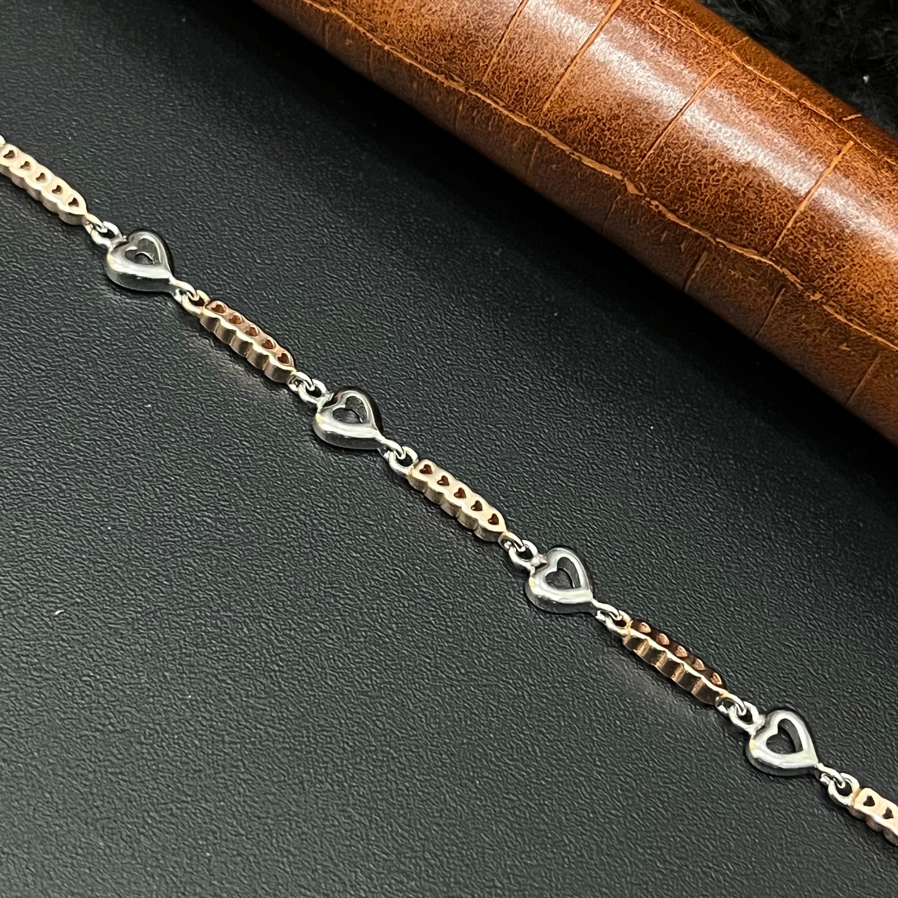 Silver Ladies Bracelet Heart & LinesTwo Tone