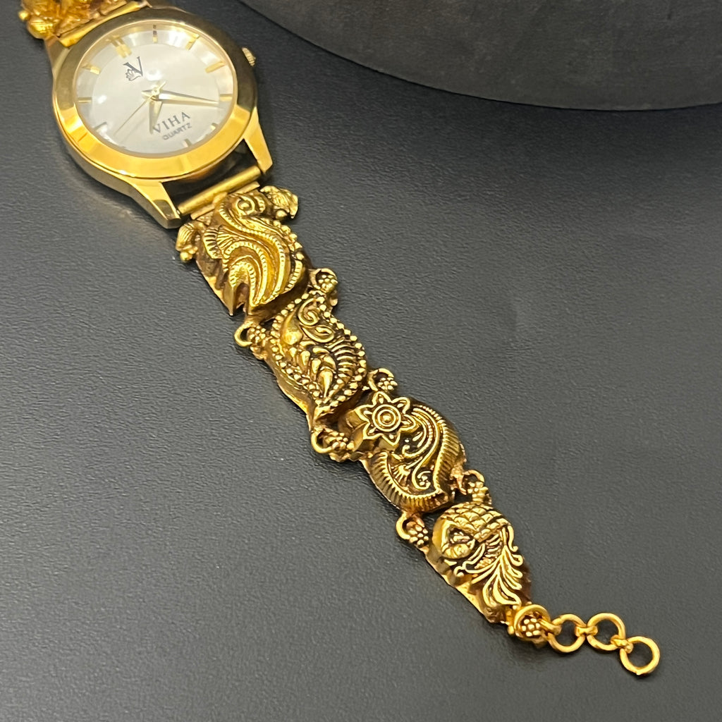 Silver  Ladies Watch Antique Leaf Gold Finish 925