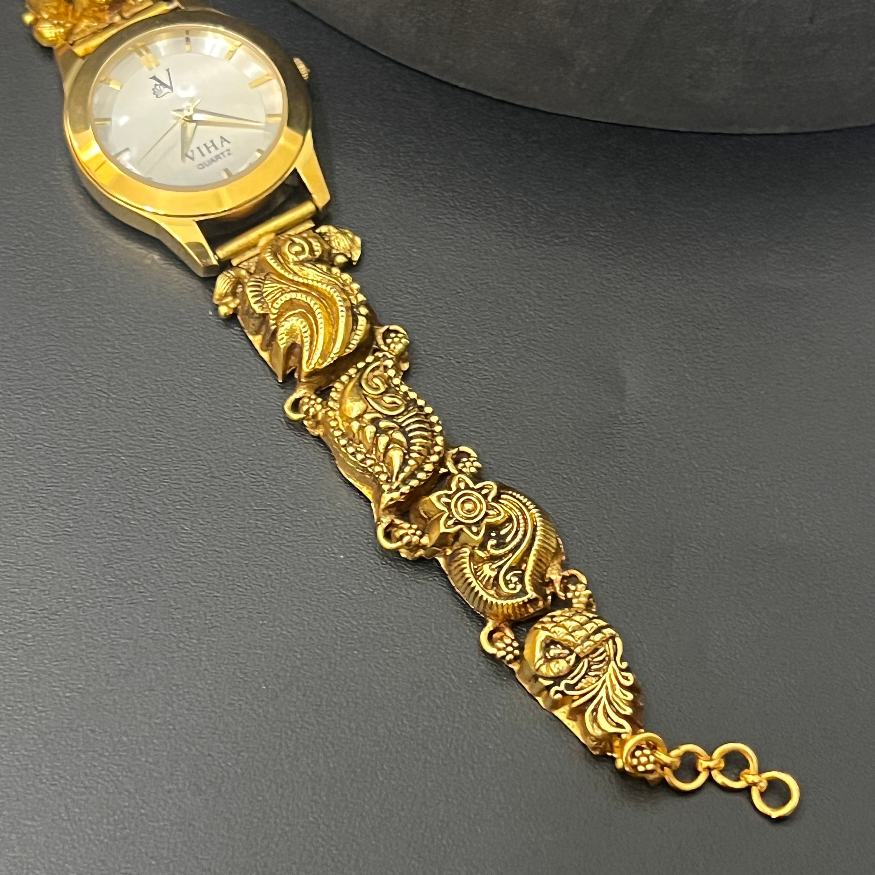 Silver  Ladies Watch Antique Leaf Gold Finish 925