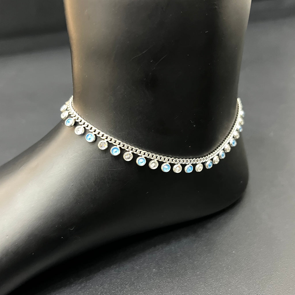 Silver Ladies Anklet Cz Droplets