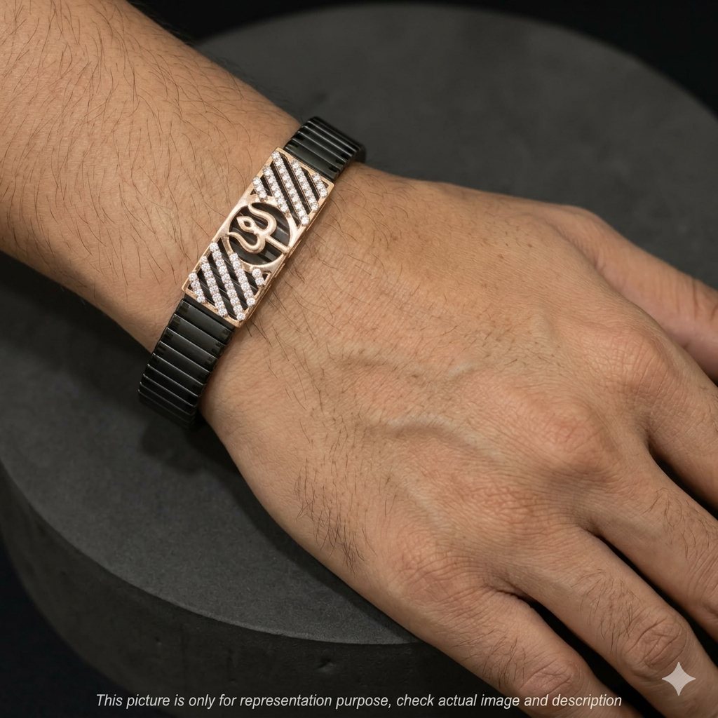 Silver Mens Flexible Band Shiv Trishul Rosegold