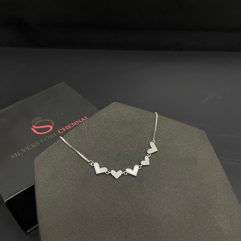 Silver Ladies Bracelet Heart Charms Links Line 925