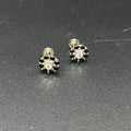 Silver Stud Black Stone Flower Design